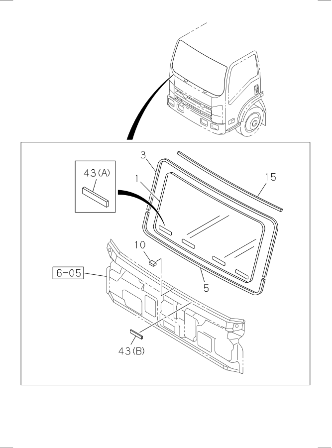 Diagram FRONT WINDOW GLASS AND WEATHERSTRIP for your 2013 Isuzu