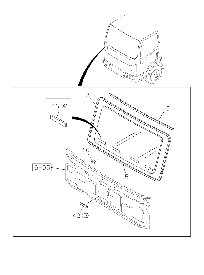 Diagram FRONT WINDOW GLASS AND WEATHERSTRIP for your 1995 Isuzu