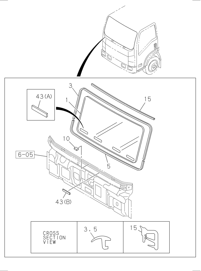 Diagram FRONT WINDOW GLASS AND WEATHERSTRIP for your 1995 Isuzu