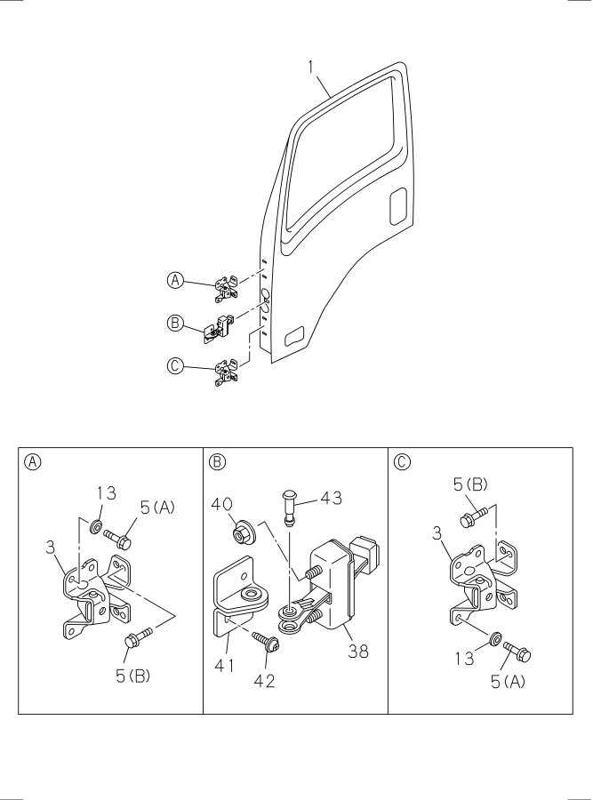 Diagram FRONT DOOR AND HINGE for your Isuzu