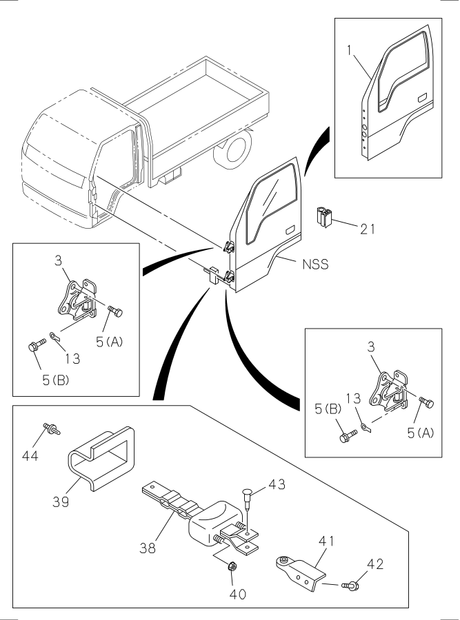 Diagram FRONT DOOR AND HINGE for your Isuzu