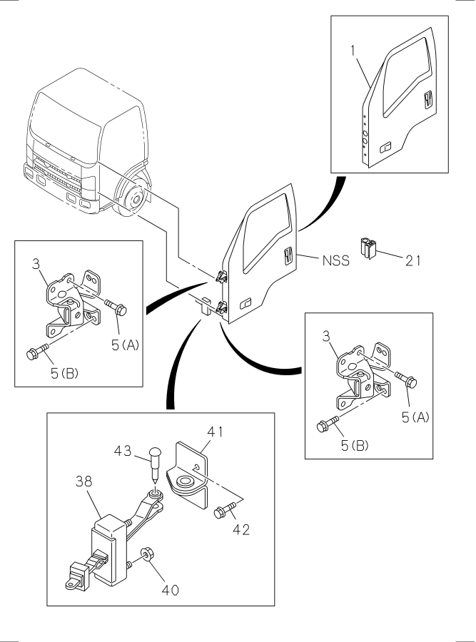 Diagram FRONT DOOR AND HINGE for your 1998 Isuzu NQR   