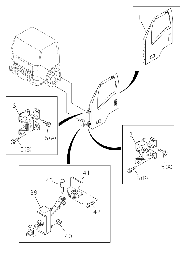 Diagram FRONT DOOR AND HINGE for your Isuzu