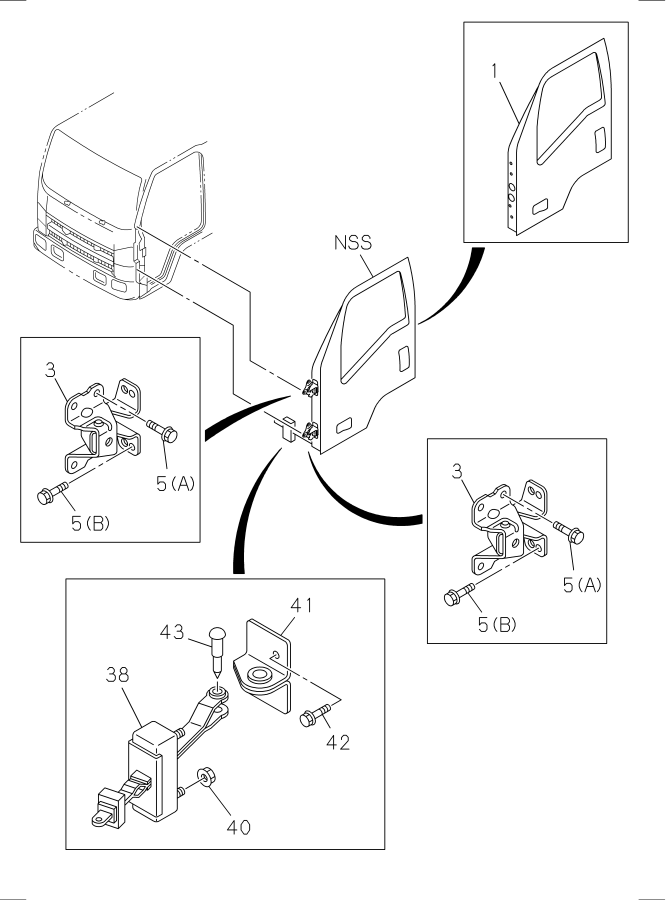 Diagram FRONT DOOR AND HINGE for your Isuzu