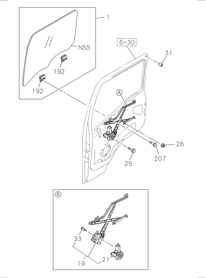 Diagram FRONT DOOR GLASS AND REGULATOR for your Isuzu