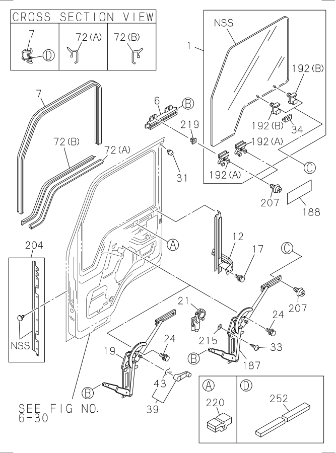 Diagram FRONT DOOR GLASS AND REGULATOR for your 1996 Isuzu