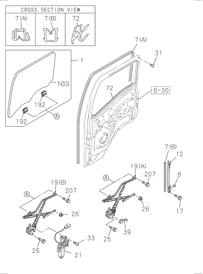 Diagram FRONT DOOR GLASS AND REGULATOR for your Isuzu