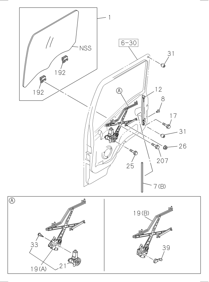 Diagram FRONT DOOR GLASS AND REGULATOR for your Isuzu