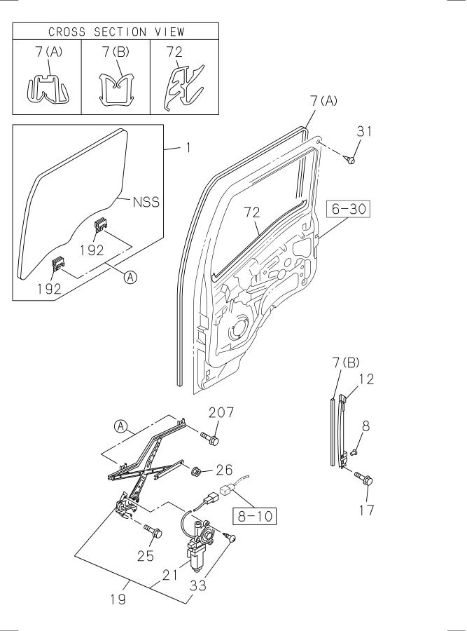 Diagram FRONT DOOR GLASS AND REGULATOR for your Isuzu