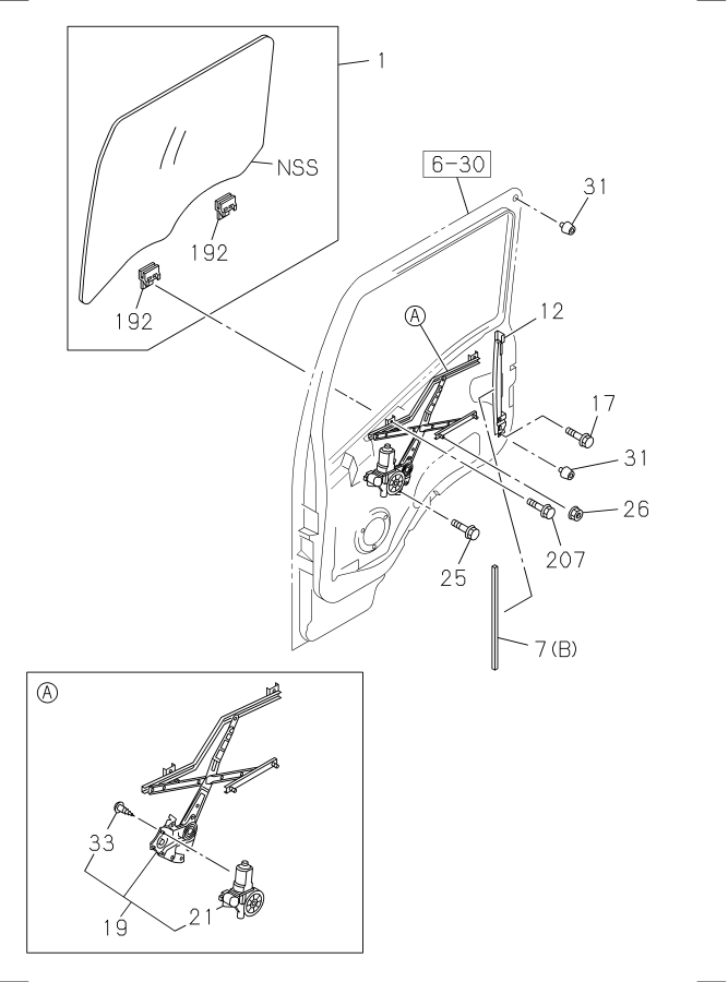 Diagram FRONT DOOR GLASS AND REGULATOR for your Isuzu