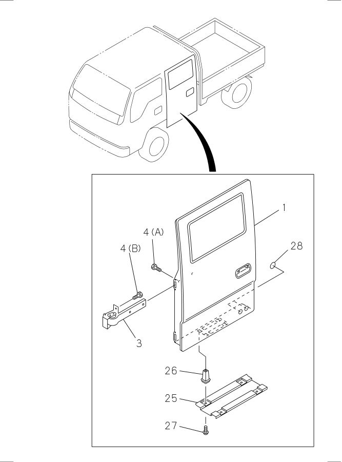 Diagram REAR DOOR AND HINGE for your 2004 Isuzu NPR   