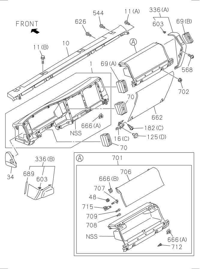 Diagram INSTRUMENT PANEL AND BOX for your 1996 Isuzu