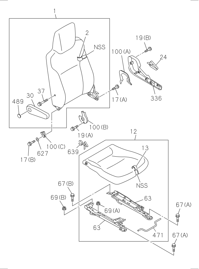 Diagram FRONT SEAT NPR for your 2005 Isuzu NRR SINGLE CAB AND MIDDLE CHASSIS  