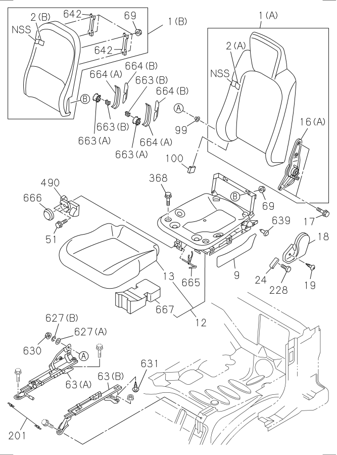 Diagram FRONT SEAT PIO PARTS for your Isuzu