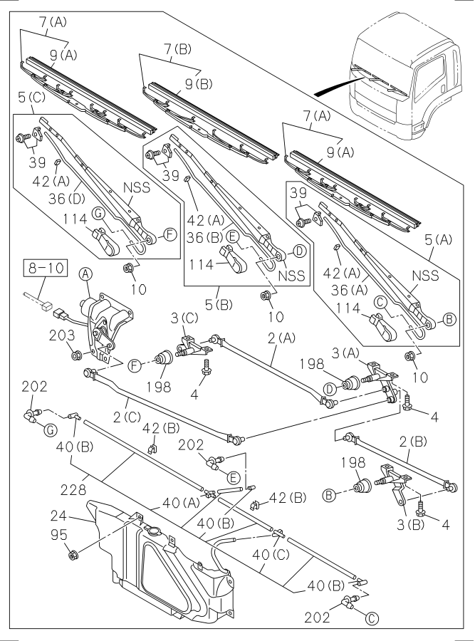 Diagram WINDSHIELD WIPER AND WASHER for your 1996 Isuzu