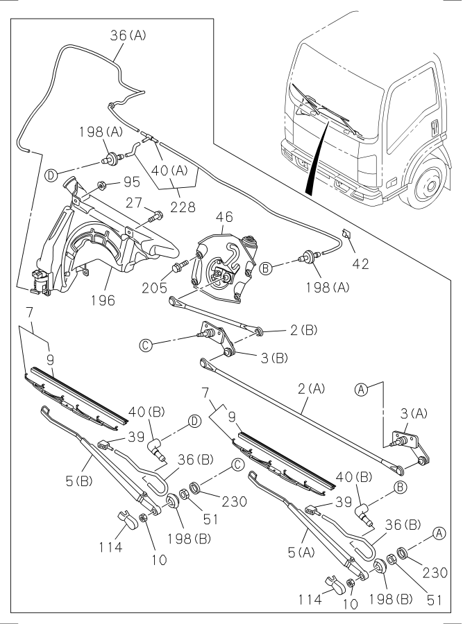 Diagram WINDSHIELD WIPER AND WASHER for your 2014 Isuzu NQR DIESEL 4HK1-TCS (RJS) DOUBLE CAB AND SUPERLONG CHASSIS 