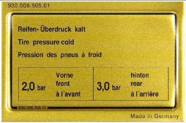 Image of Tire Pressure Sign. image for your 2004 Porsche