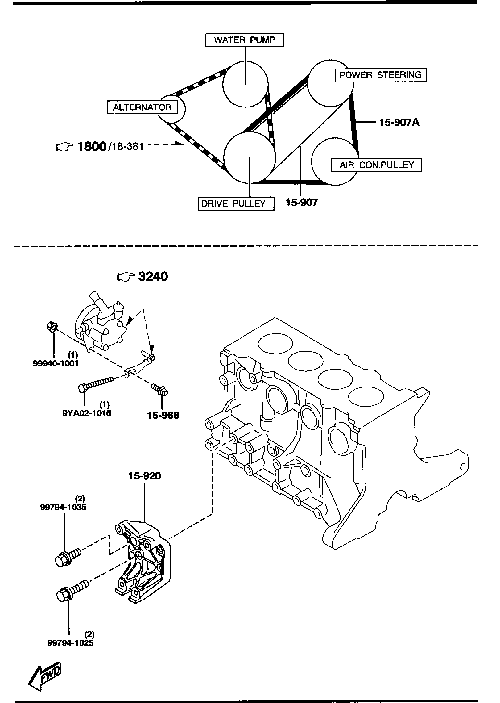 Diagram BRACKET, PULLEY & BELT (1800CC) for your 1995 Mazda
