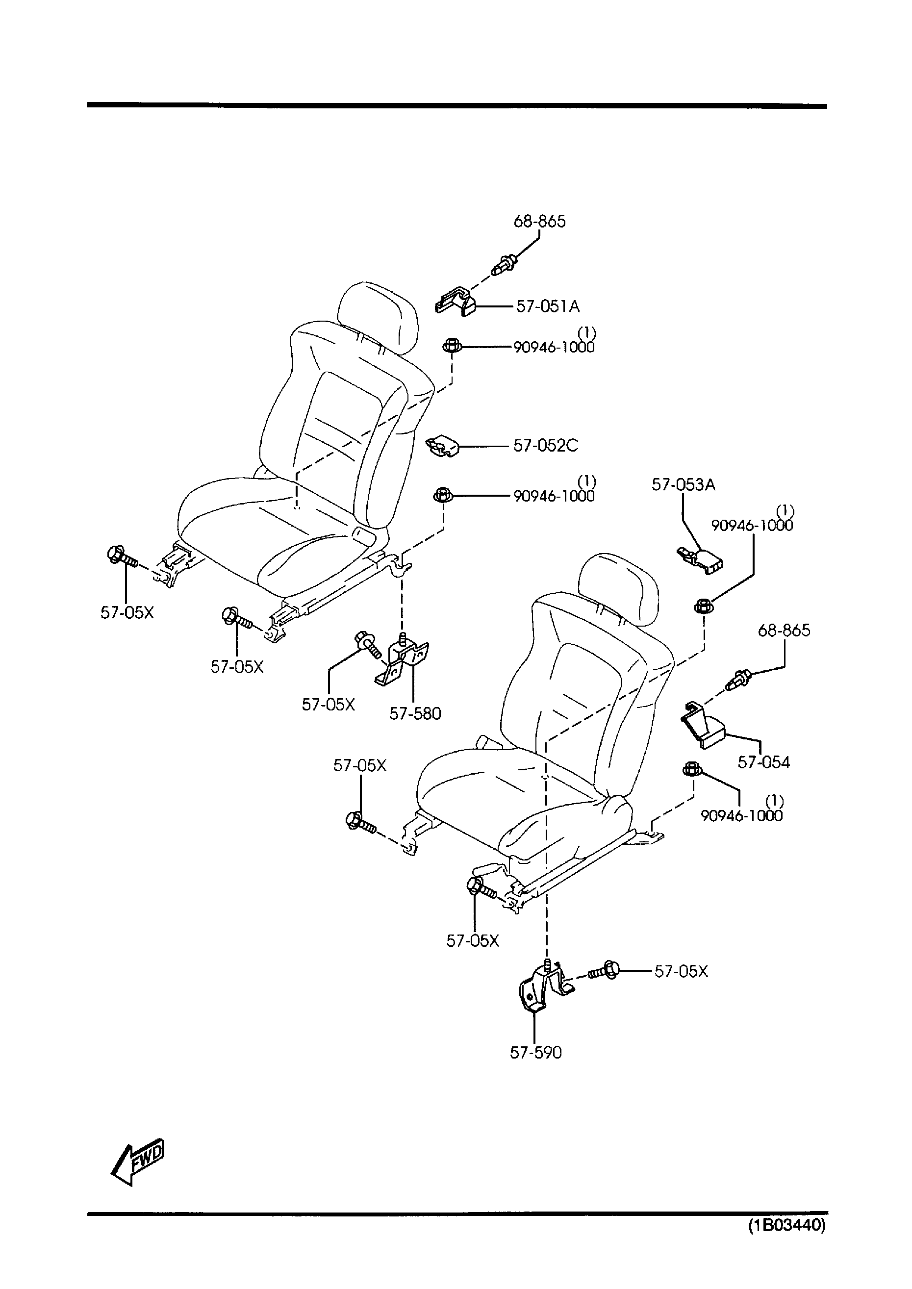 Diagram FRONT SEAT SETTING PARTS for your Mazda