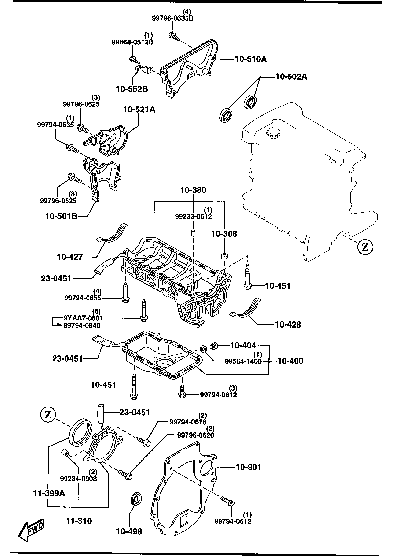 Diagram OIL PAN & TIMING COVER (1500CC) for your 2002 Mazda B3000   