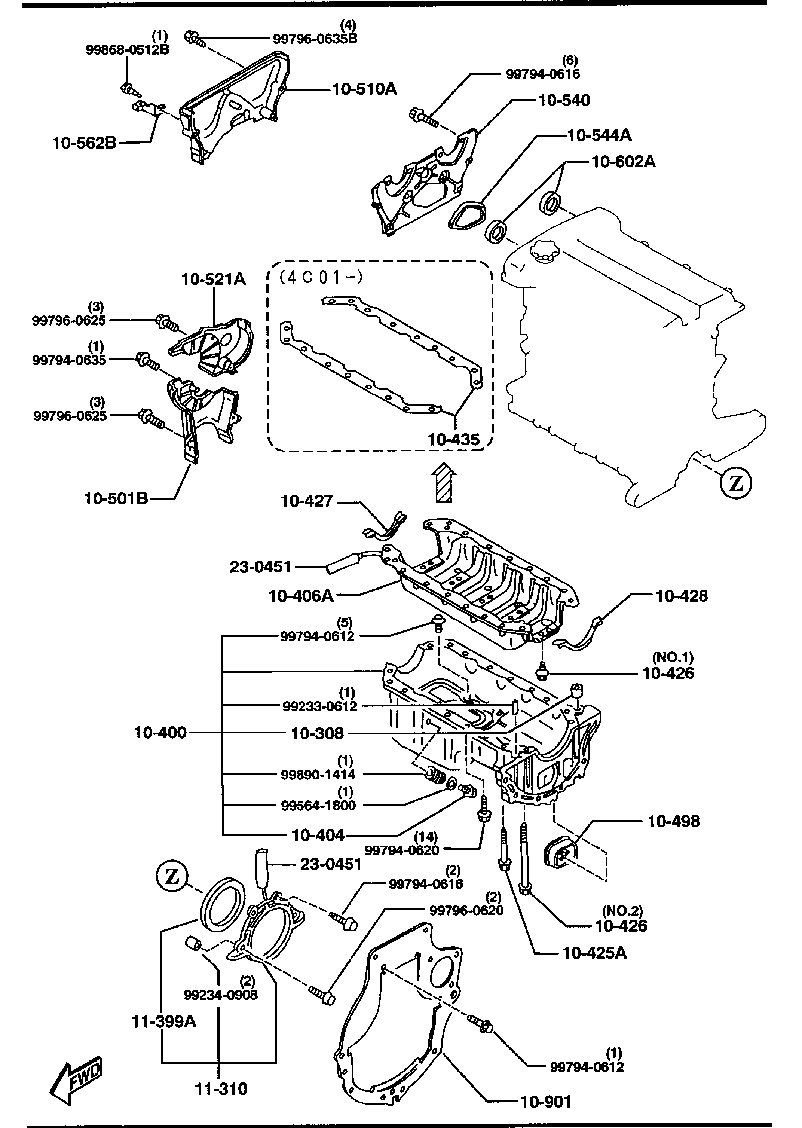 Diagram OIL PAN & TIMING COVER (1800CC) for your 2002 Mazda B3000   