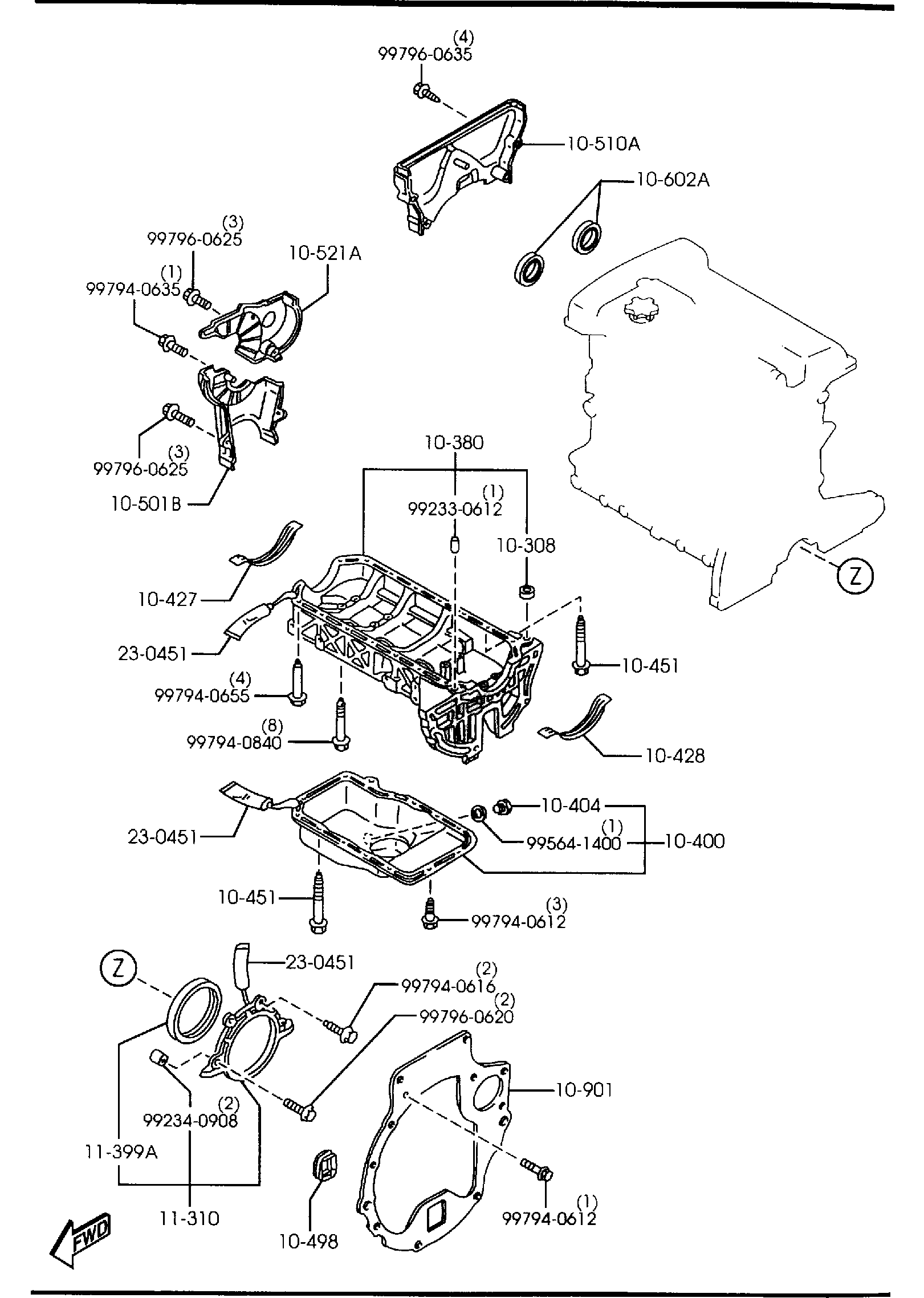 Diagram OIL PAN & TIMING COVER (1500CC) for your 2002 Mazda B3000   