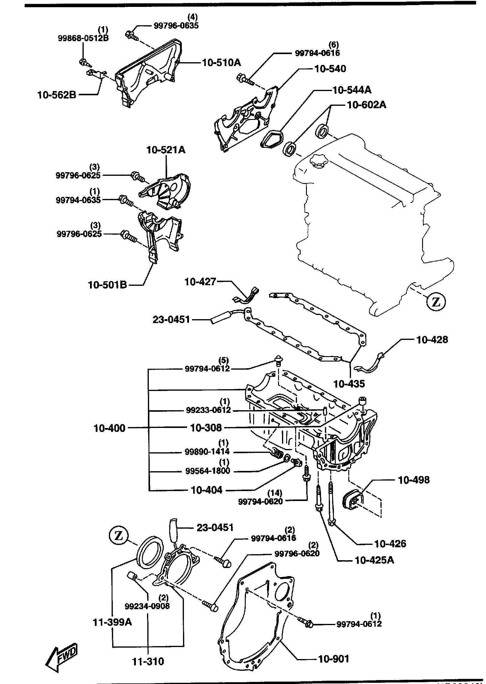 Diagram OIL PAN & TIMING COVER (1800CC) for your 2002 Mazda B3000   