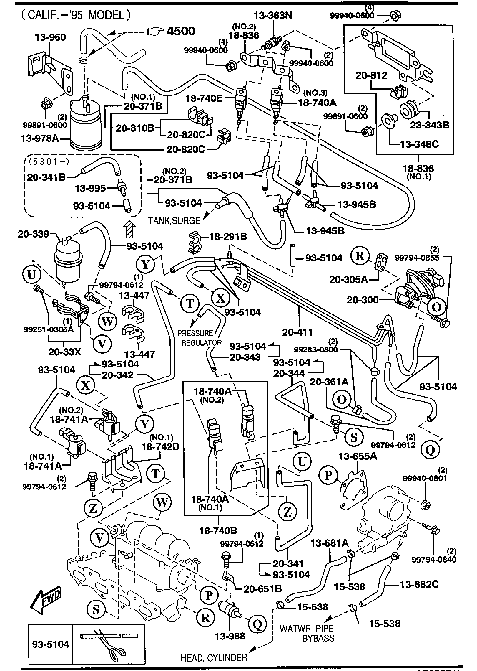 Diagram EMISSION CONTROL SYSTEM (INLET SIDE) (1800CC) for your 1989 Mazda B2000   