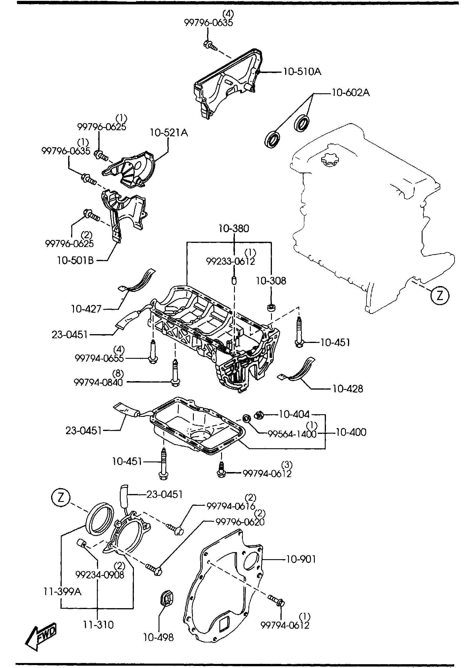 Diagram OIL PAN & TIMING COVER (1500CC) for your 2002 Mazda B3000   