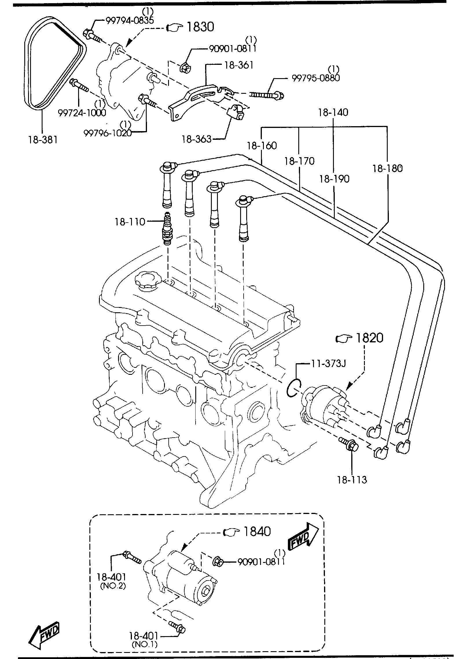 Diagram ENGINE ELECTRICAL SYSTEM (1800CC) for your 1998 Mazda Protege   