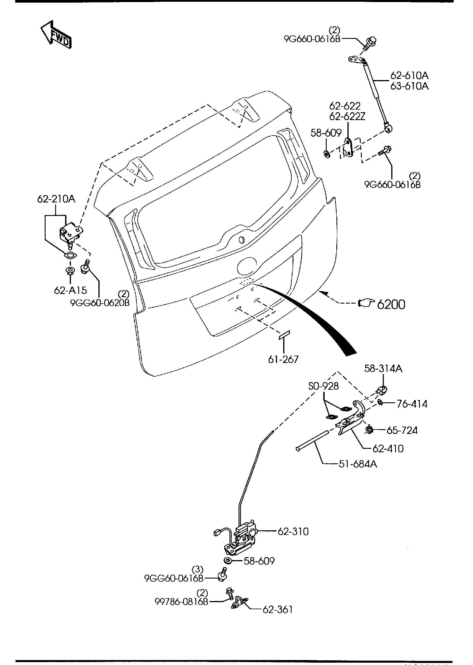 Diagram LIFT GATE MECHANISMS for your Mazda