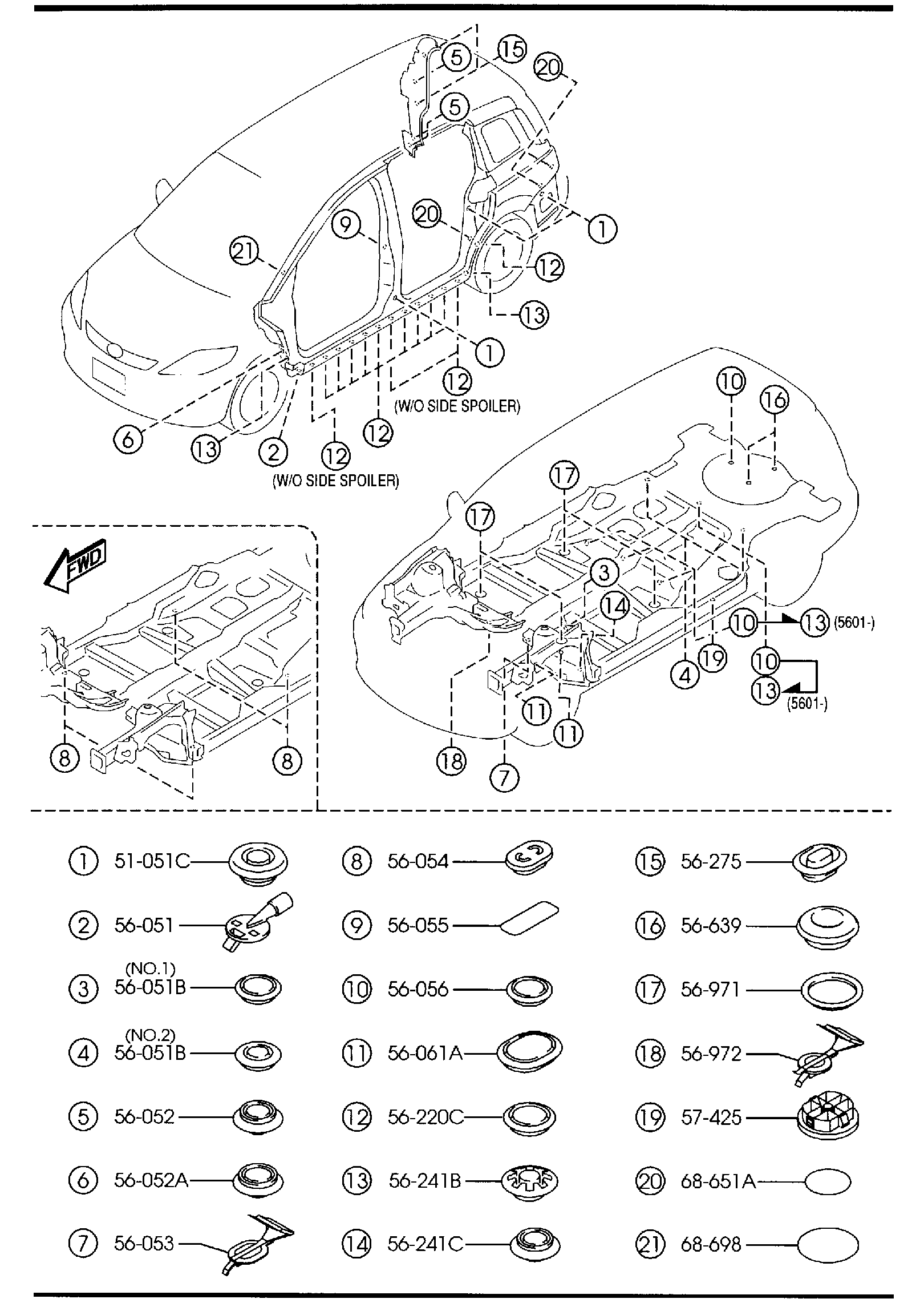 Diagram FLOOR ATTACHMENT (HOLE COVERS) for your Mazda