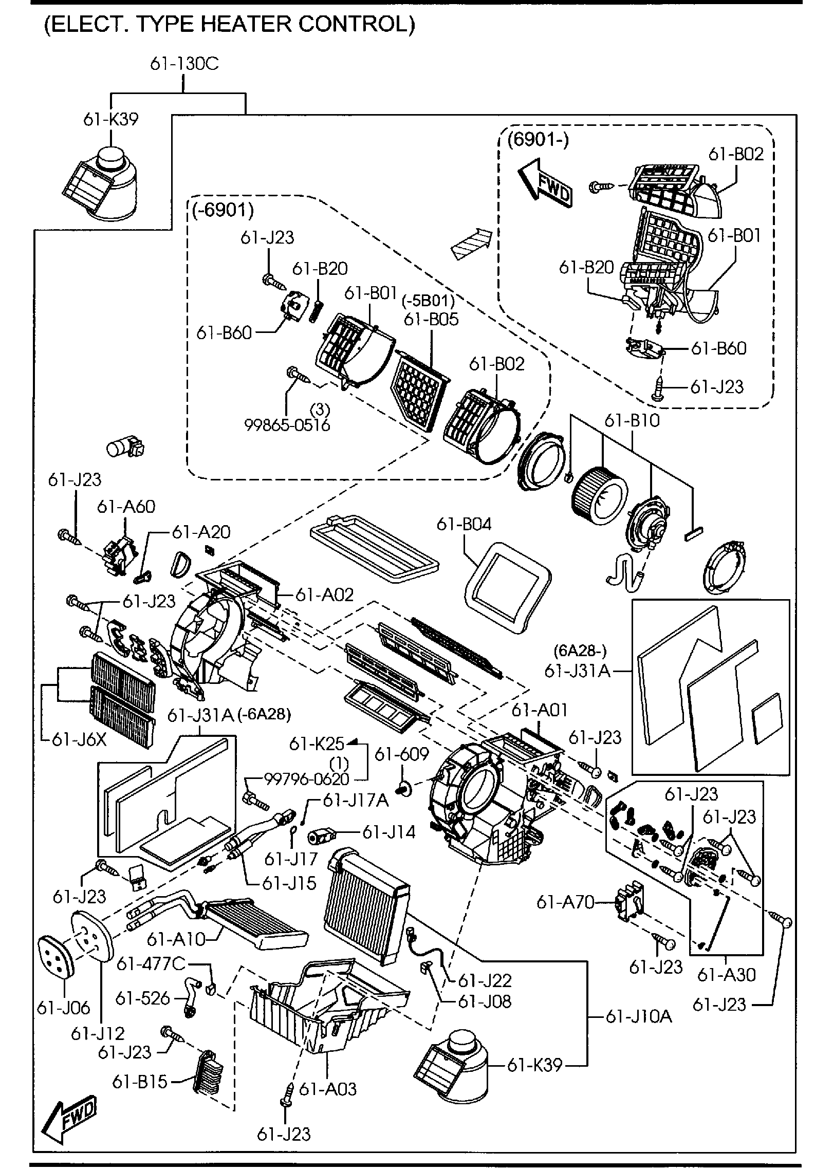 Diagram HEATER UNIT COMPONENTS for your Mazda