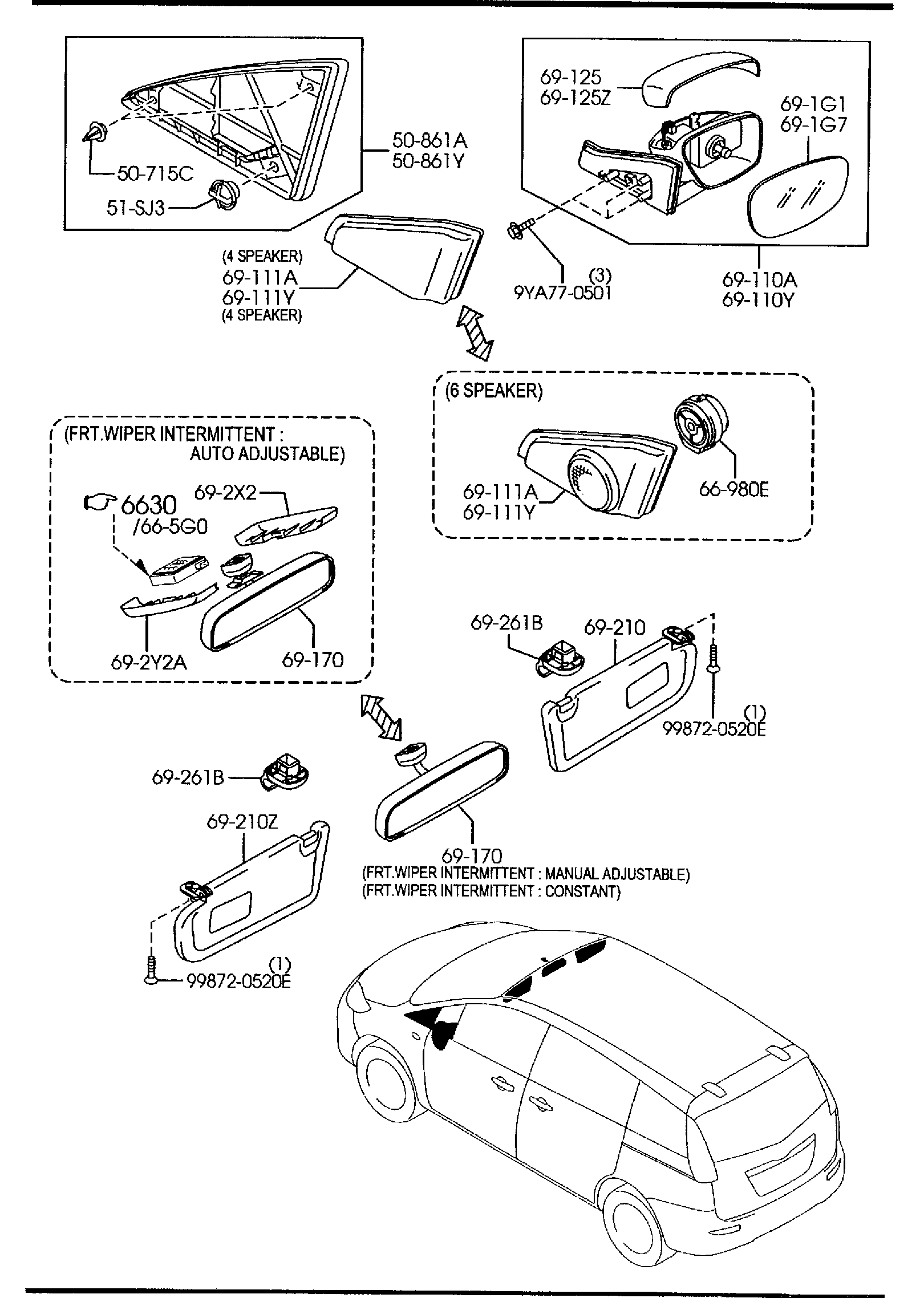 Diagram SUN VISORS, ASSIST HANDLES & MIRRORS for your 2007 Mazda MX-5 Miata   