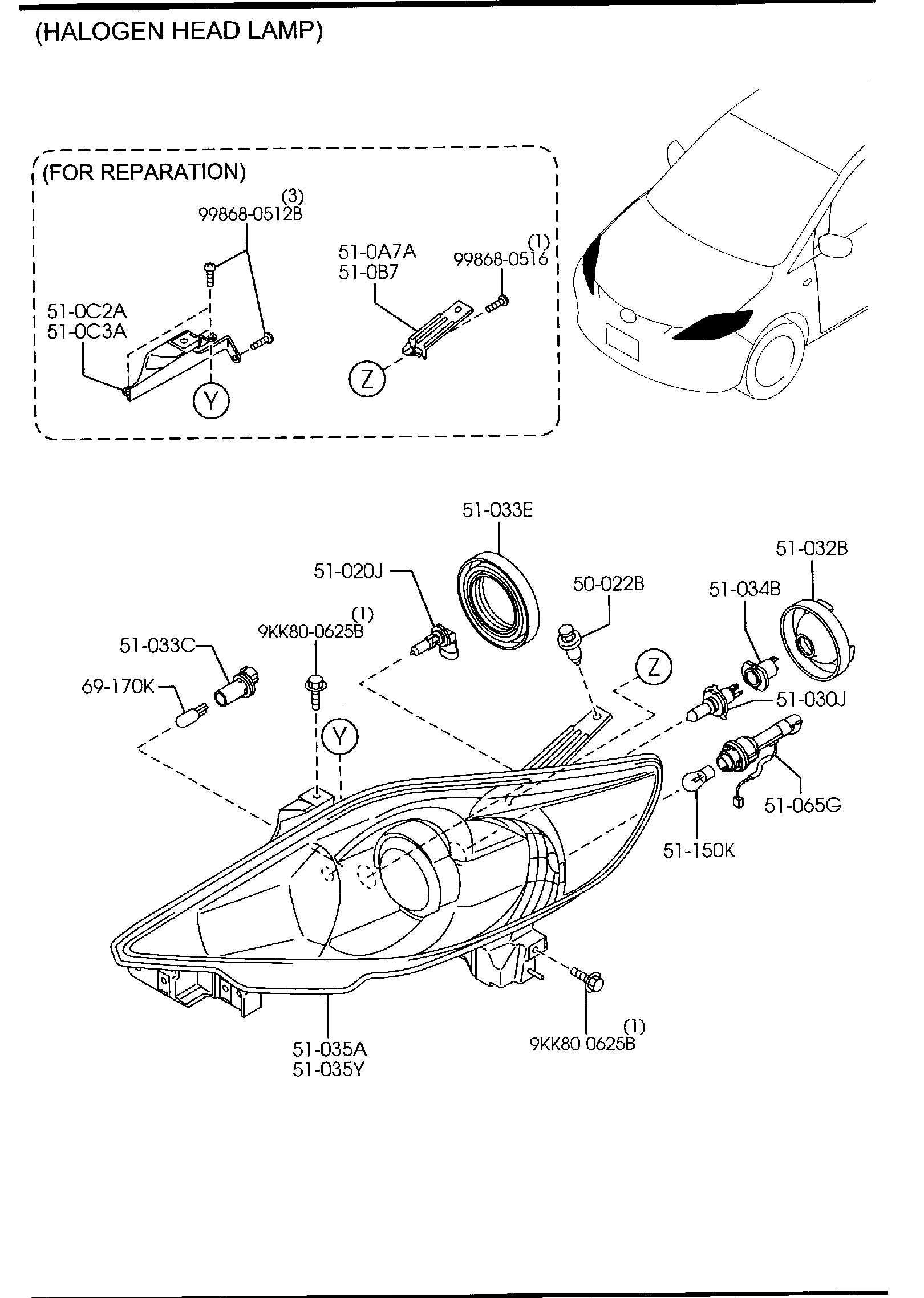 Diagram HEAD LAMPS for your 2002 Mazda Millenia   