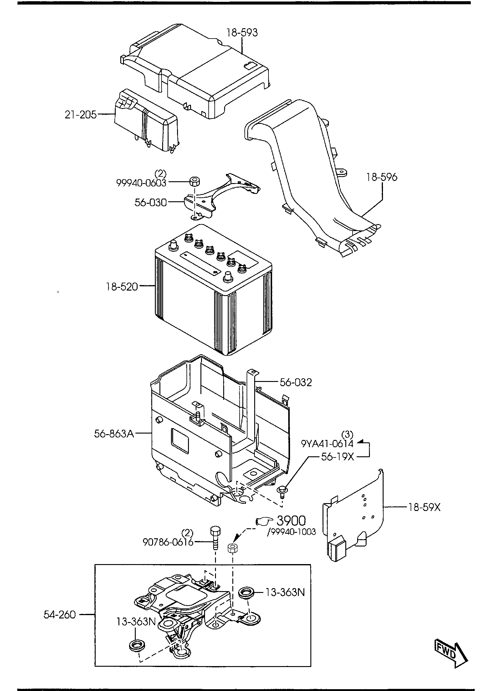 Diagram BATTERY for your 1997 Mazda 626   