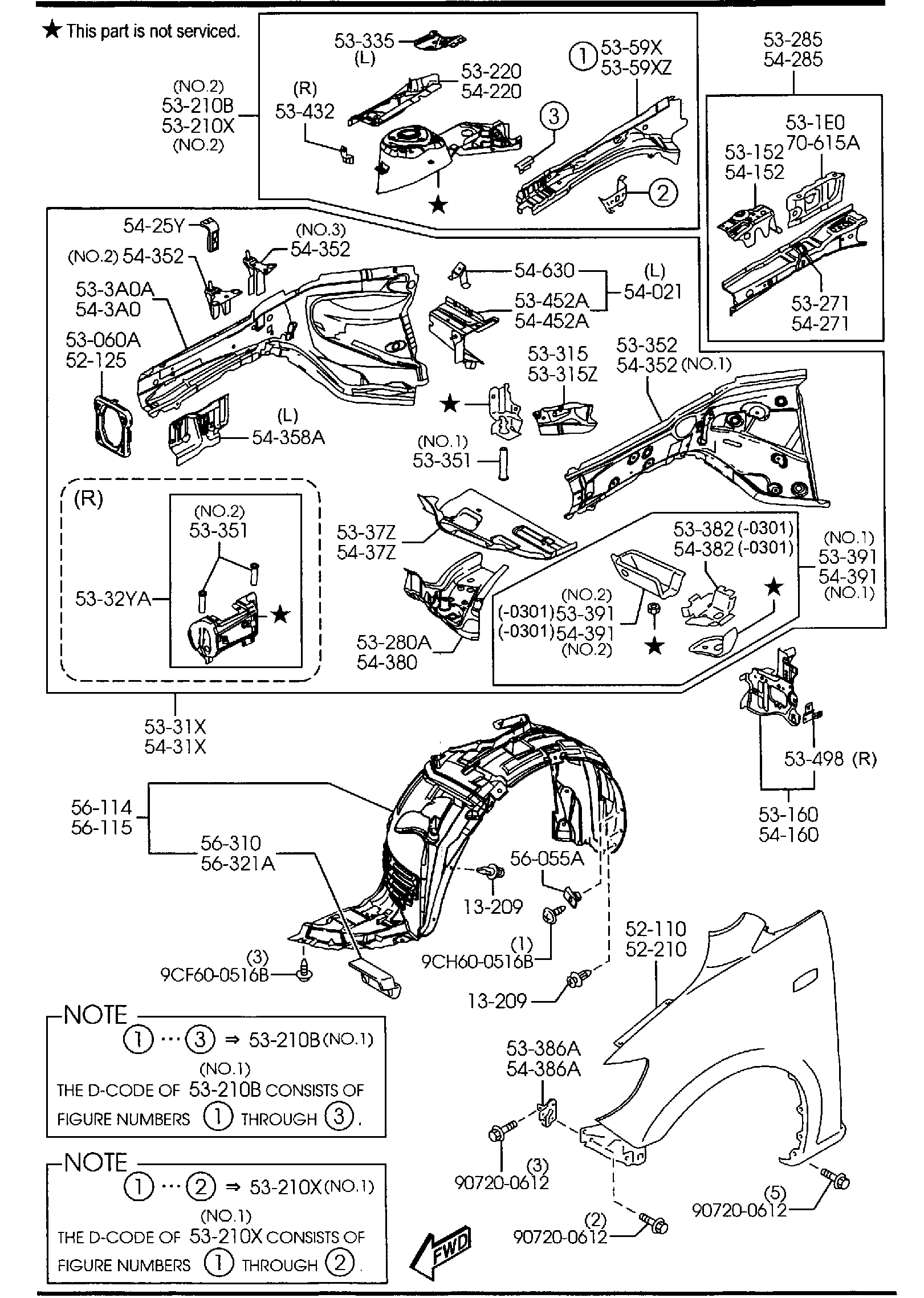Diagram FENDER & WHEEL APRON PANELS for your 2007 Mazda Mazda6  SEDAN TOURING 