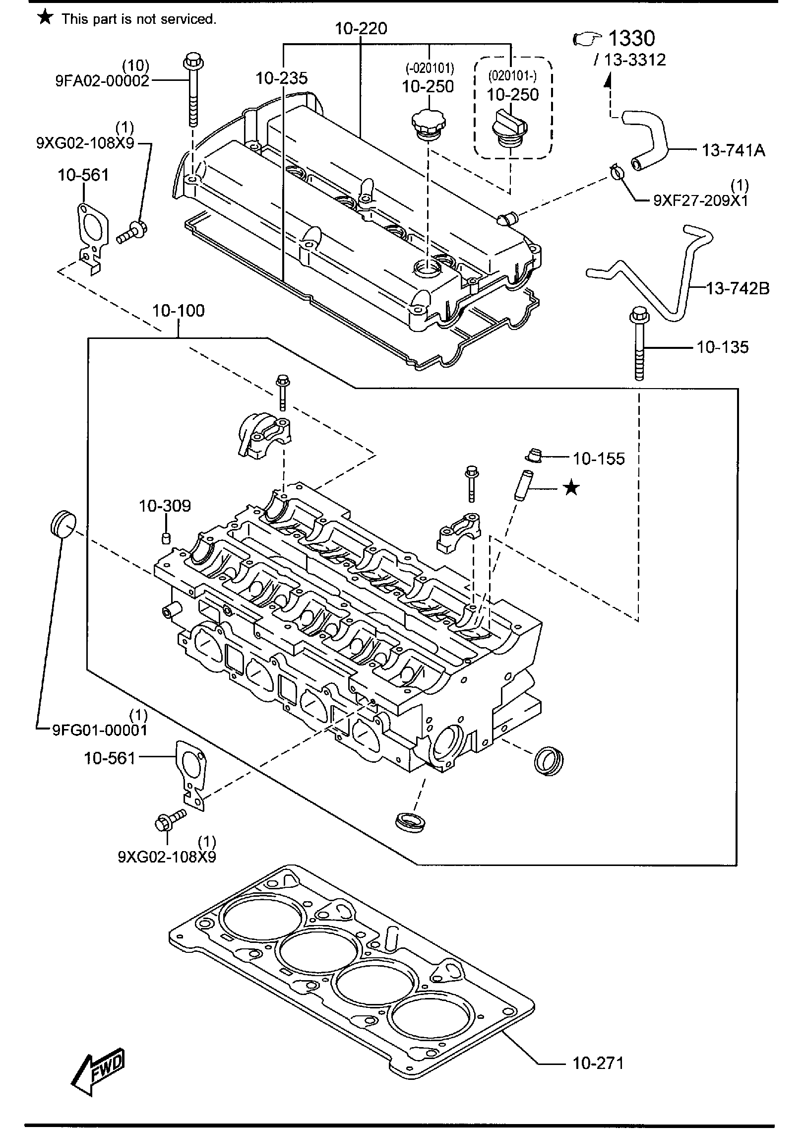 Diagram CYLINDER HEAD & COVER (2000CC) for your 2003 Mazda Protege   