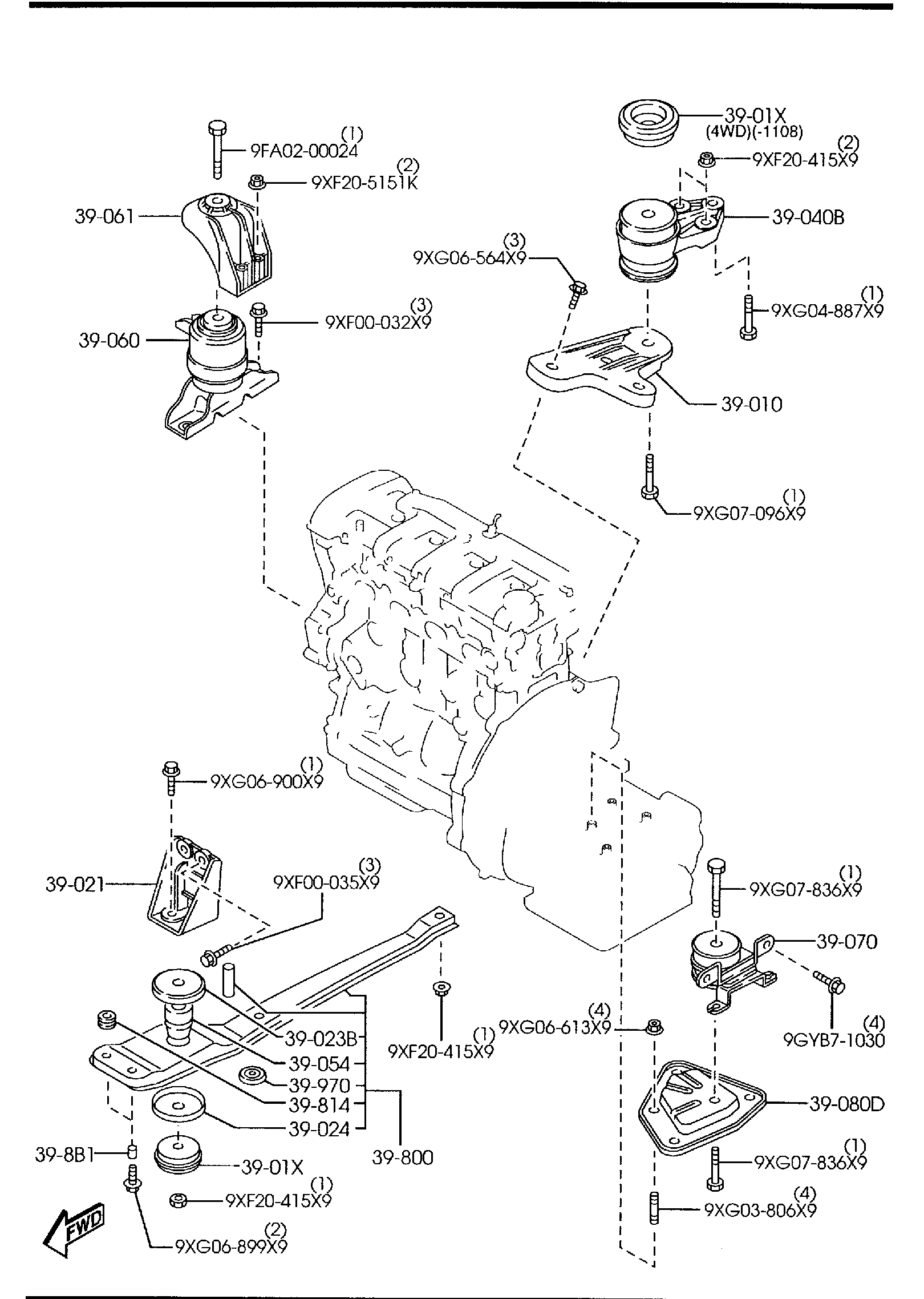 Diagram ENGINE & T/MISSION MOUNTINGS (AT)(2000CC) for your 2005 Mazda Mazda3   