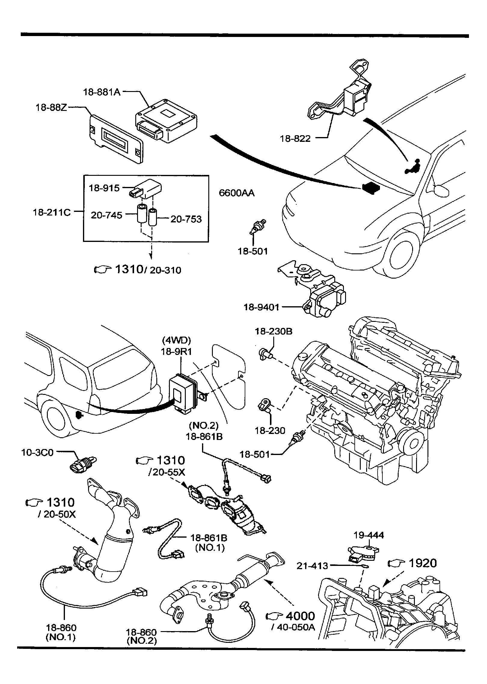 Diagram ENGINE SWITCHES & RELAYS (3000CC) for your Mazda