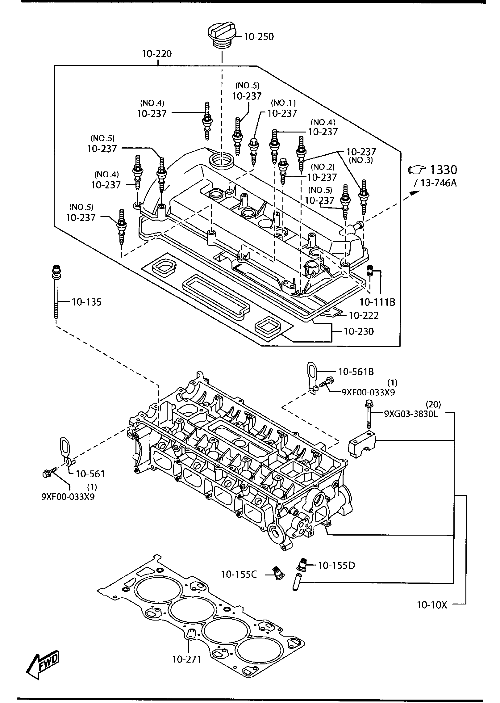 Diagram CYLINDER HEAD & COVER (2300CC) for your Mazda