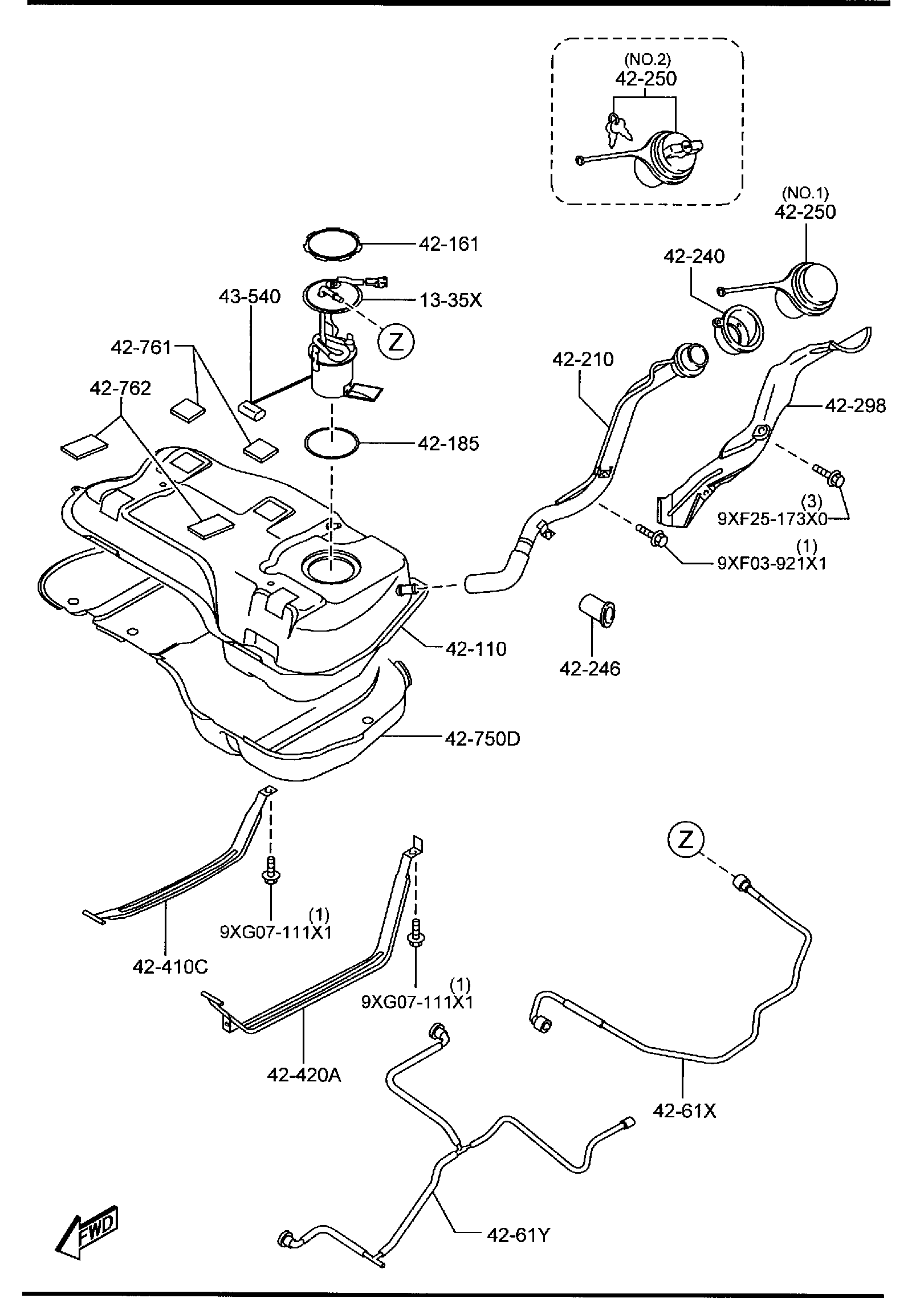 Diagram FUEL TANK for your 2021 Mazda Mazda3 2.0L AT 2WD SEDAN BASE (VIN Begins: JM1) 