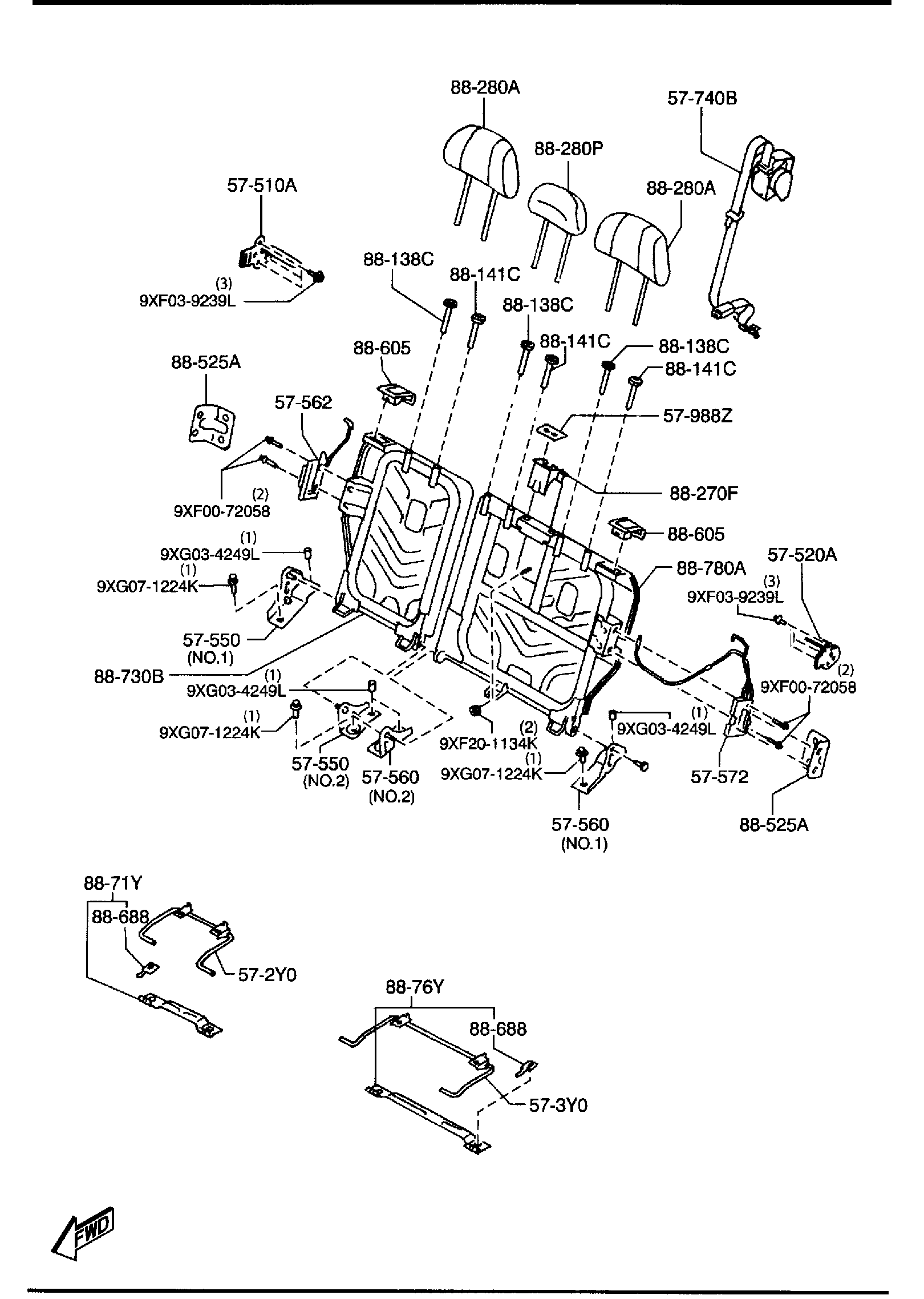 Diagram REAR SEATS for your 1995 Mazda Protege 1.8L MT 2WD SEDAN ES 