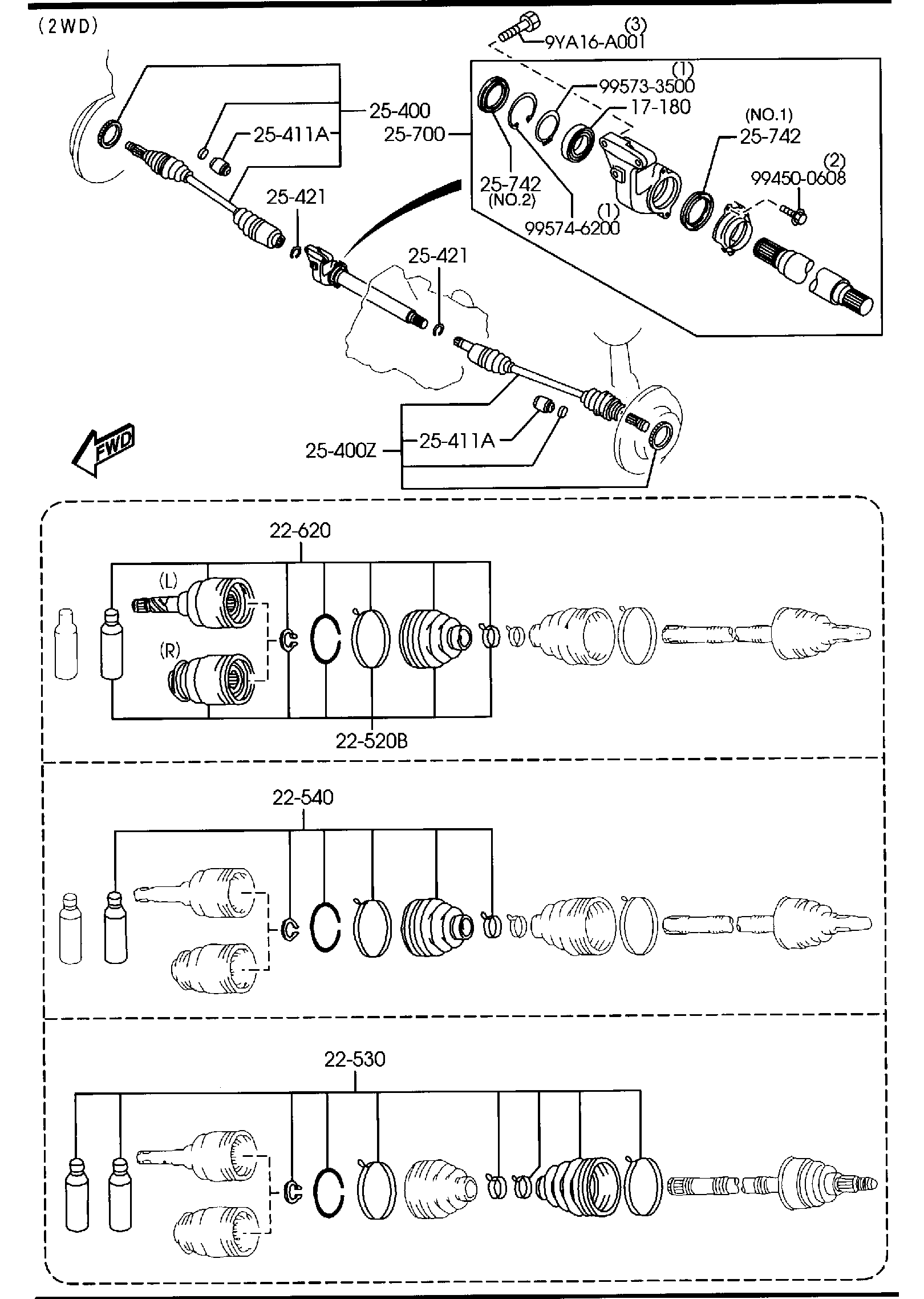 Diagram FRONT DRIVE SHAFTS for your Mazda