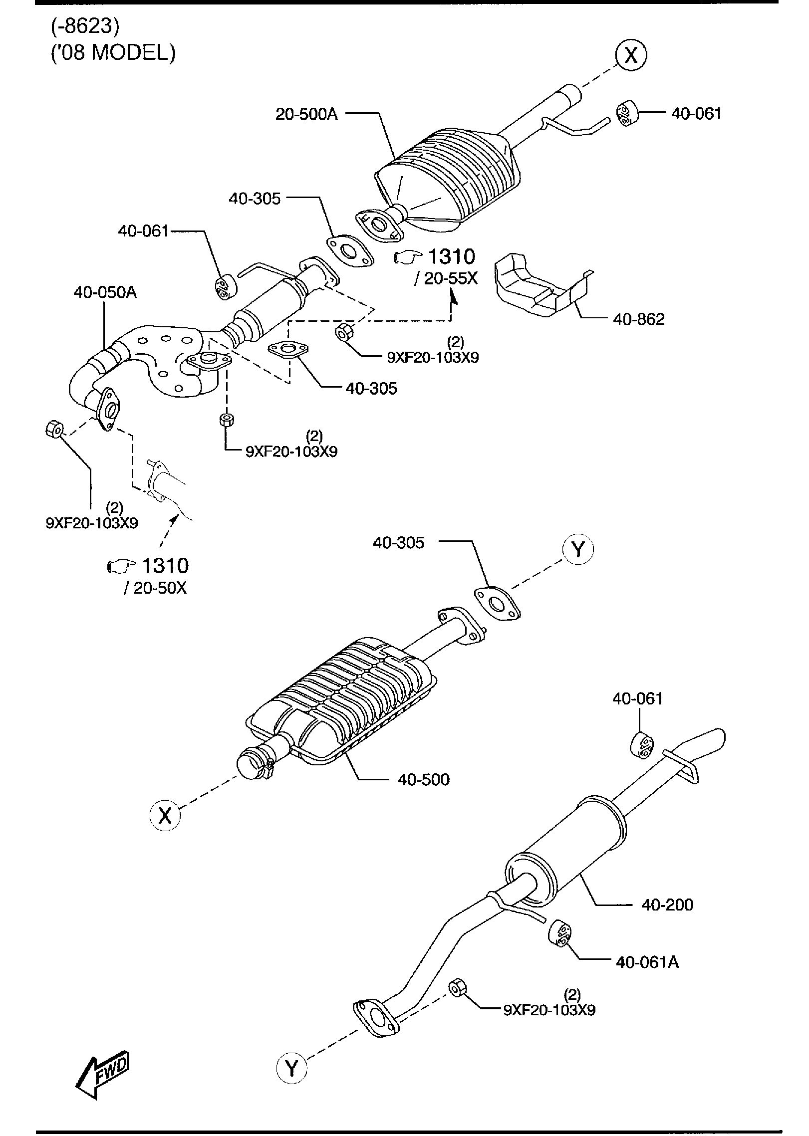 Diagram EXHAUST SYSTEM (3000CC) for your 2010 Mazda Tribute  S SP (PILOT) 