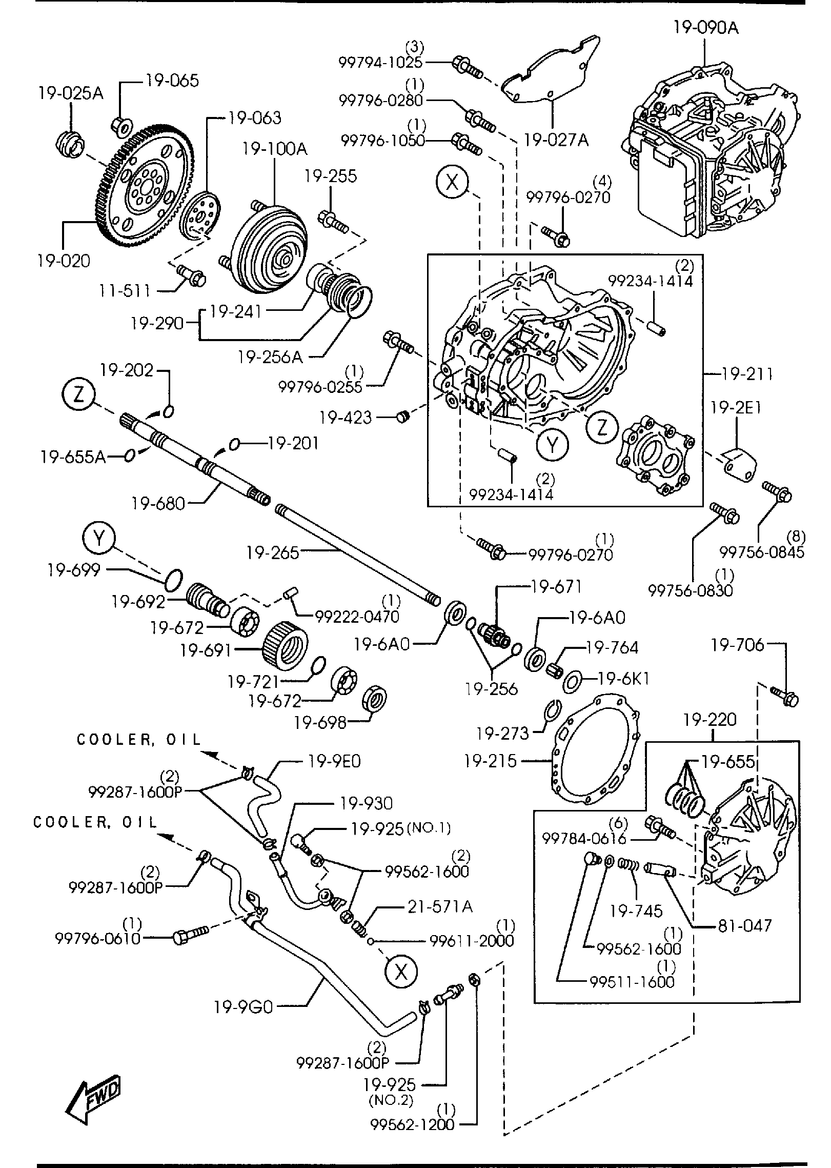 Diagram AUTOMATIC TRANSMISSION TORQUE CONVERTER, OIL PUMP & PIPINGS (2500CC) for your 1992 Mazda 323 S 1.6L AT HATCHBACK  