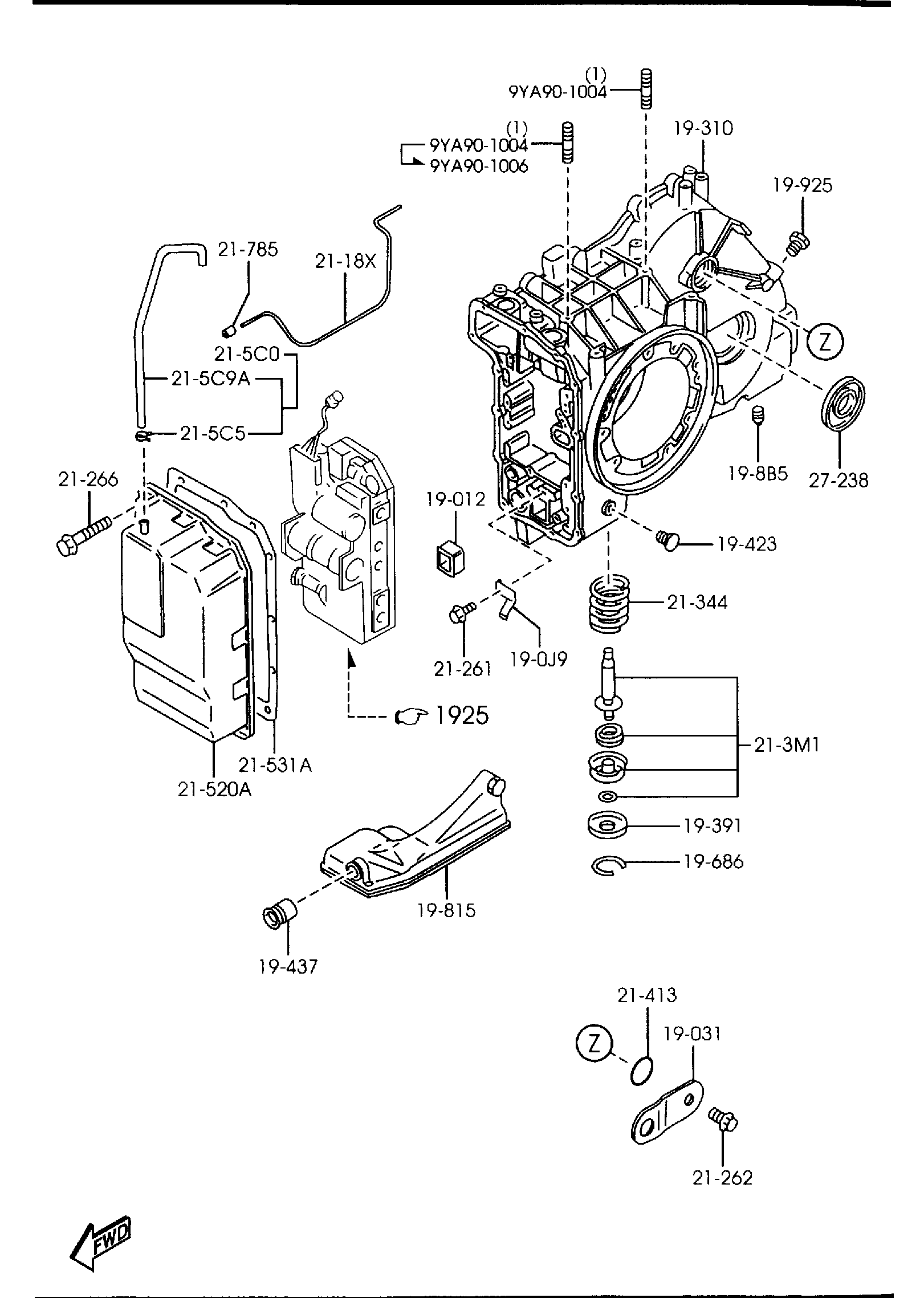 Diagram AUTOMATIC TRANSMISSION CASE & MAIN CONTROL SYSTEM (2000CC) for your 2012 Mazda Mazda5 2.5L MT 2WD SPORT WAGON 