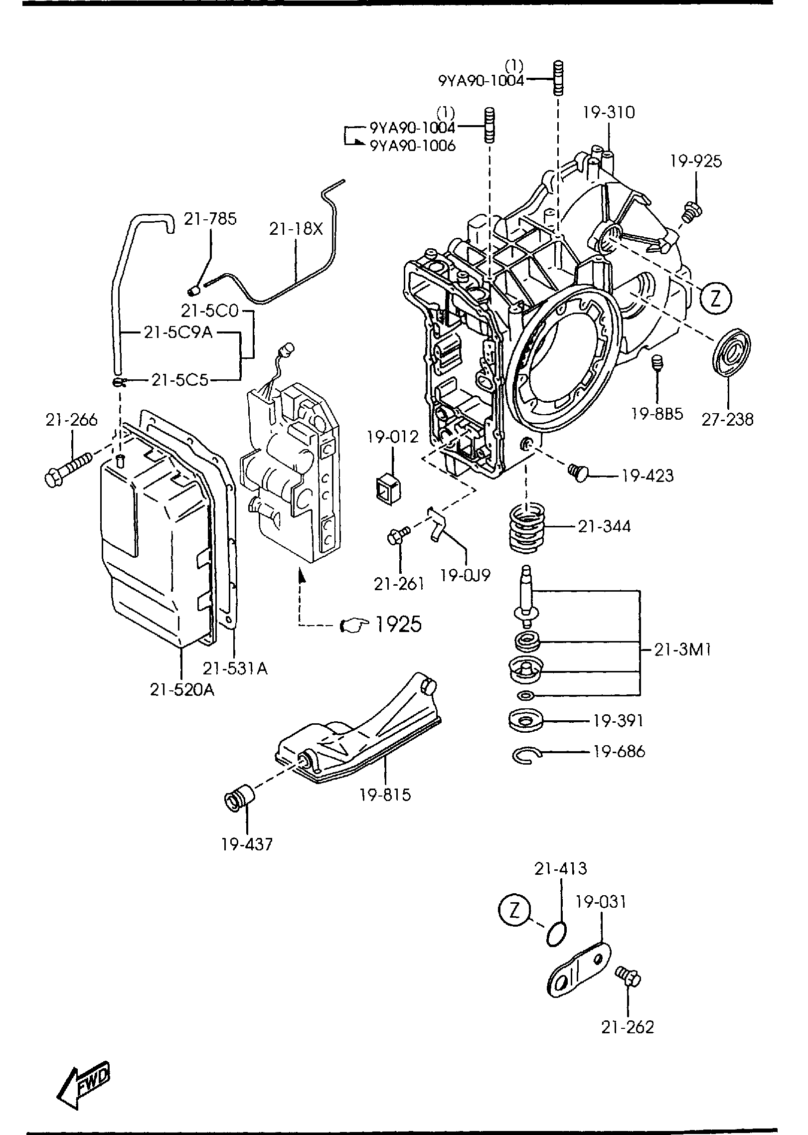 Diagram AUTOMATIC TRANSMISSION CASE & MAIN CONTROL SYSTEM (2000CC) for your 2013 Mazda Mazda5 2.5L MT 2WD SPORT WAGON 