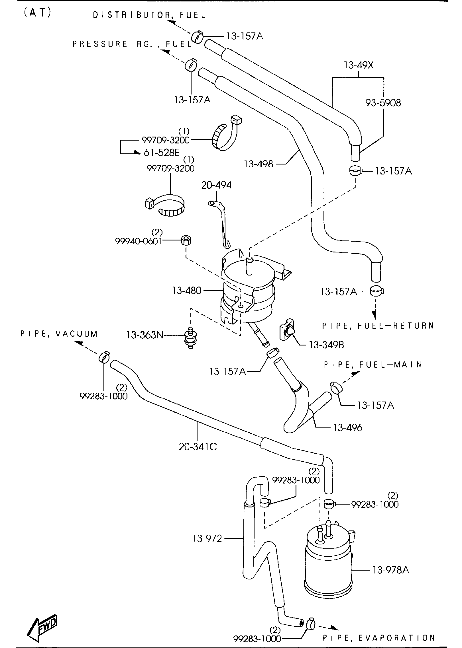 Diagram FUEL SYSTEM (2000CC) for your 1992 Mazda 323  HATCHBACK  