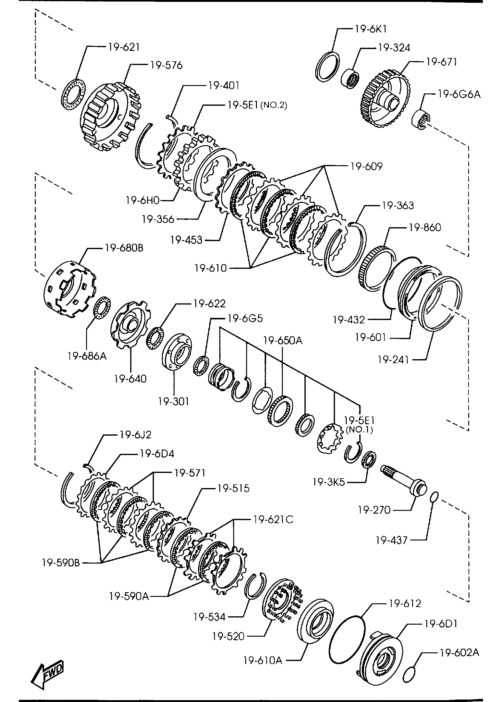 Diagram AUTOMATIC TRANSMISSION CLUTCHES & PLANETARY GEARS (2000CC) for your 2003 Mazda MPV   
